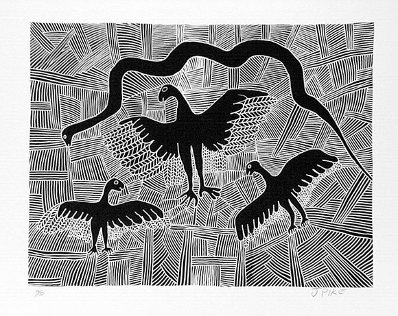 Artist: b'Pike, Jimmy.' | Title: b'Kirrkirr - Chicken hawk' | Date: 1985 | Technique: b'screenprint, printed in black ink, from one stencil'