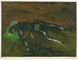 Artist: b'SELLBACH, Udo' | Title: b'(Man lying on patterns)' | Date: 1965 | Technique: b'lithograph, printed in colour, from three stones [or plates]'