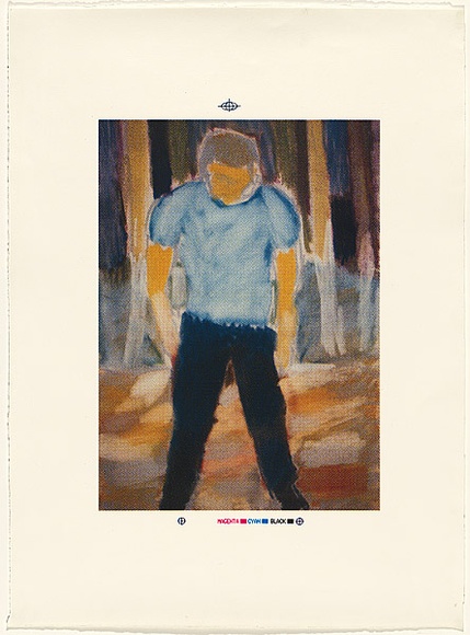 Artist: b'MADDOCK, Bea' | Title: b'Not titled [man standing front on].' | Date: 1989 | Technique: b'screenprint, printed in colour, from multiple stencils; four colour process'