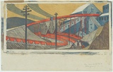 Artist: Spowers, Ethel. | Title: The works, Yallourn | Date: 1933 | Technique: linocut, printed in colour, from seven blocks