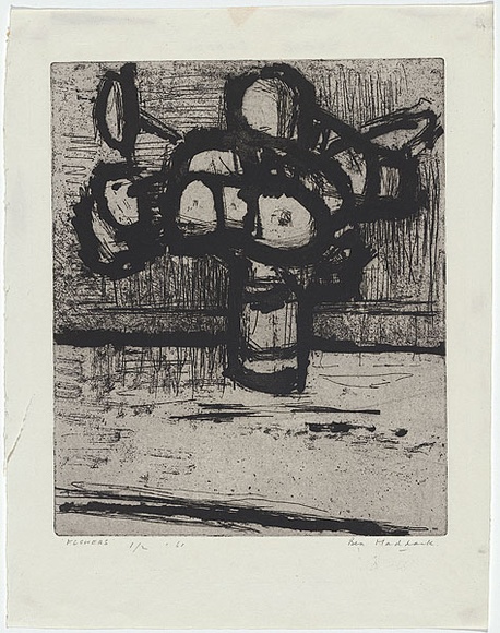 Artist: b'MADDOCK, Bea' | Title: b'Flowers' | Date: 1961 | Technique: b'etching and sugarlift aquatint, printed in black ink with plate-tone, from one zinc plate'