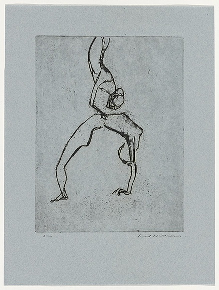 Artist: b'WILLIAMS, Fred' | Title: b'Tumblers. Number 2' | Date: 1967 | Technique: b'etching, deep etching, printed in black ink, from one zinc plate' | Copyright: b'\xc2\xa9 Fred Williams Estate'