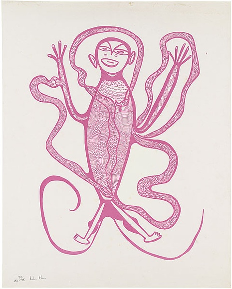 Artist: MAN, John | Title: Kaulum. | Date: c.1975 | Technique: screenprint, printed in pink ink, from one stencil