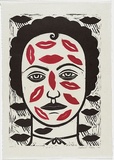 Artist: b'Klein, Deborah.' | Title: b'S.W.A.K.' | Date: 1997 | Technique: b'linocut, printed in red and black ink, from two blocks'