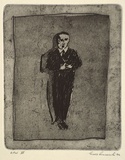 Artist: b'Anceschi, Eros.' | Title: b'not titled [man singing?]' | Date: 1992 | Technique: b'etching, printed in black ink, with plate-tone, from one plate'