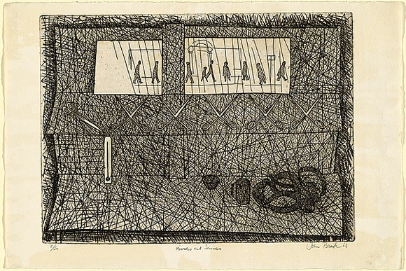 Artist: b'Brack, John.' | Title: b'Mirrors and scissors.' | Date: 1966 | Technique: b'etching, printed in black ink, from one copper plate' | Copyright: b'\xc2\xa9 Helen Brack'