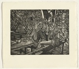 Artist: b'Gittoes, George.' | Title: b'Night shift tragedy' | Date: 1991 | Technique: b'etching, printed in black ink, from one plate'