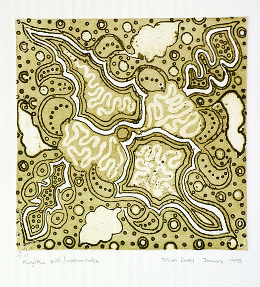 Artist: Davey, Jillian. | Title: Kuyiku piti | Date: 1995, January | Technique: aquatint, sugarlift and etching, printed in green ink, from one  plate