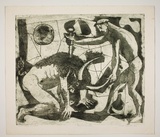 Artist: Haxton, Elaine | Title: Death of minotaur | Date: 1967 | Technique: etching and aquatint, printed in green ink, from one plate