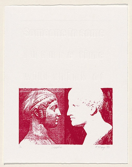 Artist: b'Mayo, Rebecca.' | Title: b'Sappho' | Date: 1999 | Technique: b'screenprint and embossing, printed in colour, from one stencil and one plate'