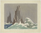 Artist: b'Palmer, Ethleen.' | Title: b'Cathedral rocks.' | Date: 1939 | Technique: b'linocut, printed in colour, from multiple blocks'