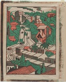 Artist: b'Syme, Eveline' | Title: b'Sydney tram line.' | Date: 1936 | Technique: b'linocut, printed in colour, from three blocks (vermillion, viridian, burnt umber)'