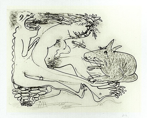 Artist: b'BOYD, Arthur' | Title: b'Nude with rabbit and syringe.' | Date: (1968-69) | Technique: b'etching and aquatint, printed in black ink, from one plate' | Copyright: b'Reproduced with permission of Bundanon Trust'