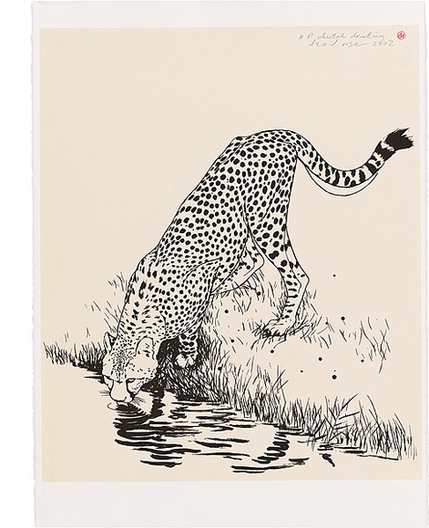Artist: b'ROSE, David' | Title: b'Cheetah drinking' | Date: 2002 | Technique: b'screenprint, printed in colour, from two screens'