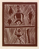 Artist: b'Manydjarri, Wilson.' | Title: b'not titled [Gathering food].' | Date: 1971 | Technique: b'linocut, printed in red-brown ink, from one block'