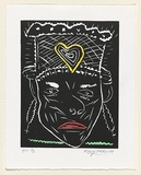 Artist: WALKER, Murray | Title: Paris woman | Date: 1999, November | Technique: linocut, printed in black ink, from one block; hand-coloured | Copyright: © Murray Walker