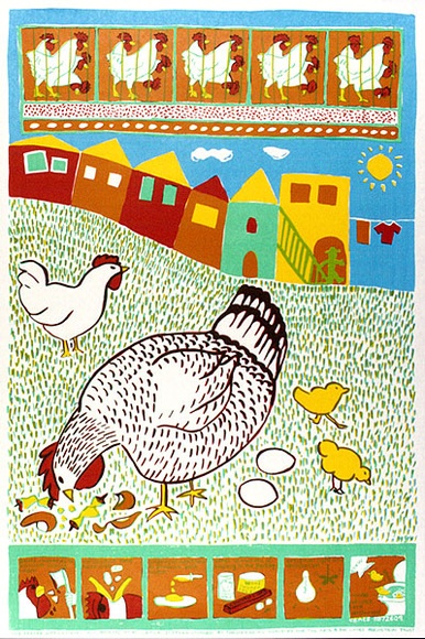 Artist: b'REDLETTER PRESS' | Title: b'Free range' | Date: 1989 | Technique: b'screenprint, printed in colour, from five stencils'