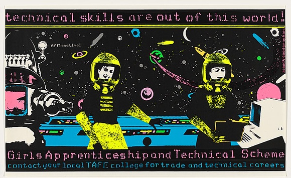 Artist: b'Church, Julia.' | Title: b'Technical skills are out of this world!.' | Date: 1984 | Technique: b'screenprint, printed in colour, from multiple stencils'