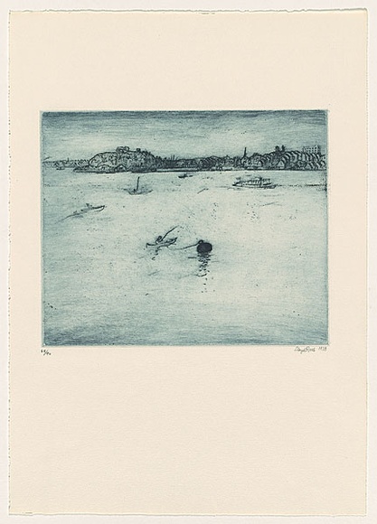 Artist: b'Rees, Lloyd.' | Title: b'The Balmain Buoy' | Date: 1978 | Technique: b'softground etching, printed in blue ink with plate-tone, from one zinc plate' | Copyright: b'\xc2\xa9 Alan and Jancis Rees'