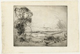 Artist: LONG, Sydney | Title: Pastoral landscape | Date: 1928, after | Technique: line-etching and drypoint, printed in black ink with plate-tone, from one plate | Copyright: Reproduced with the kind permission of the Ophthalmic Research Institute of Australia