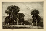 Artist: LINDSAY, Lionel | Title: In Heysen's country | Date: 1921 | Technique: etching, aquatint and burnishing, printed in black ink, from one plate | Copyright: Courtesy of the National Library of Australia