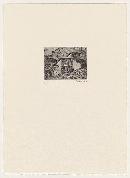 Artist: b'Rees, Lloyd.' | Title: b'Farm house Majorca' | Date: 1976 | Technique: b'softground-etching, printed in black ink, from one zinc plate' | Copyright: b'\xc2\xa9 Alan and Jancis Rees'