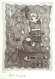 Artist: KARADADA, Rosie | Title: not titled #7 [Wandjina with bush bucket] | Date: 1995, proofed | Technique: etching, printed in black ink, from one plate
