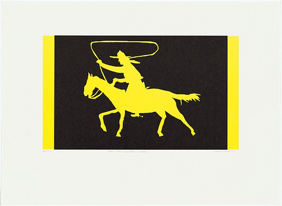 Artist: b'Rooney, Robert.' | Title: b'School arts silhouettes: cowboy I' | Date: 2001, July - August | Technique: b'photolithograph, printed in black and yellow ink, from two stones' | Copyright: b'Courtesy of Tolarno Galleries'