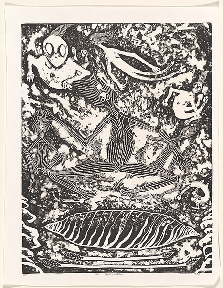 Title: The spirit catchers | Date: 1980 | Technique: linocut and caustic etching, printed in black ink, from one block