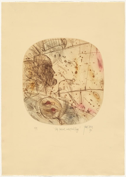 Artist: Olsen, John. | Title: Self portrait with fried eggs. | Date: 1990 | Technique: etching, aquatint, printed in colour with plate-tone, from one plate
