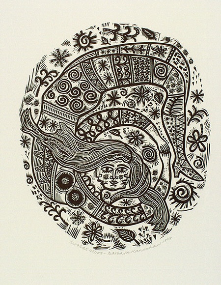 Artist: b'HANRAHAN, Barbara' | Title: b'Acrobat.' | Date: 1989 | Technique: b'linocut, printed in black ink, from one block'