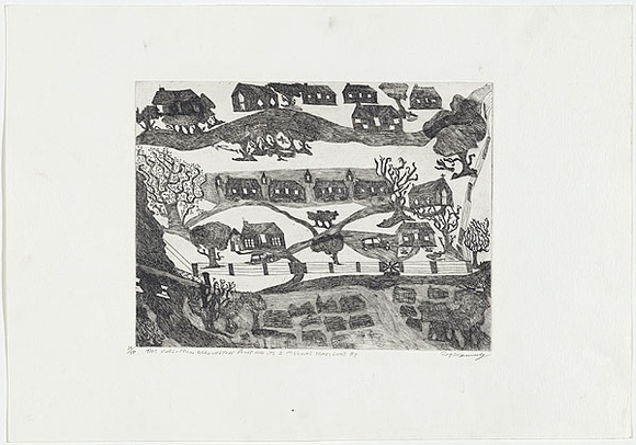 Artist: b'Kennedy, Roy.' | Title: b'The forgotten missions at Darlington Point and its 2 missions years gone by' | Date: 1999 | Technique: b'etching, printed in black ink, from one plate'