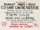 Artist: UNKNOWN | Title: Not to be taken: Pharmacy dinner & revue | Date: 1978 | Technique: screenprint, printed in two, from multiple stencils