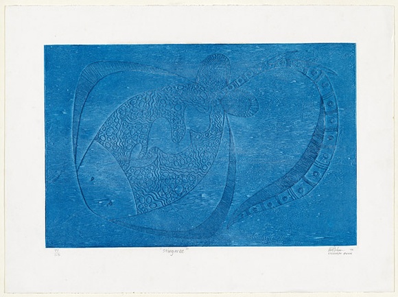 Artist: b'Hobson, Silas.' | Title: b'Stingaree' | Date: 1998 | Technique: b'etching, printed in blue ink, from one plate'