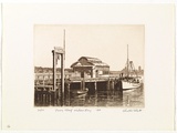 Artist: b'PLATT, Austin' | Title: bFerry wharf, Watson's Bay | Date: 1981 | Technique: b'etching, printed in black ink, from one plate'