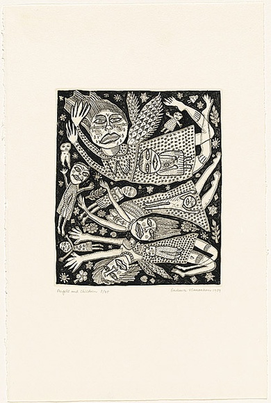 Artist: b'HANRAHAN, Barbara' | Title: b'Angels and children' | Date: 1989 | Technique: b'relief-etching, printed in black ink, from one plate'