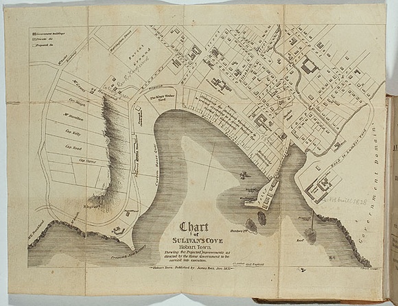 Title: bChart of Sulivan's Cove Hobart Town. | Date: 1831 | Technique: b'engraving, printed in black ink, from one copper plate'