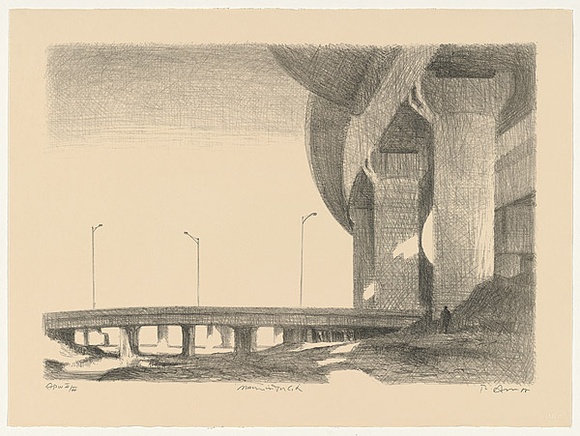 Artist: b'AMOR, Rick' | Title: b'Morning in the city' | Date: 2000, August | Technique: b'lithograph, printed in black ink, from one plate' | Copyright: b'Image reproduced courtesy the artist and Niagara Galleries, Melbourne'