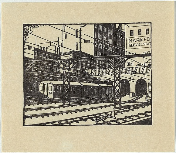 Artist: b'Haefliger, Paul.' | Title: b'(Sydney Railway Station)' | Date: c.1927 | Technique: b'woodcut, printed in black ink, from one block'