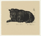 Artist: b'AMOR, Rick' | Title: b'Black bull.' | Date: 1998 | Technique: b'woodcut, printed in black ink, from one block'
