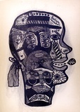 Artist: b'HANRAHAN, Barbara' | Title: b'Head' | Date: 1966, October | Technique: b'lithograph, printed in blue, with plate-tone from one plate'