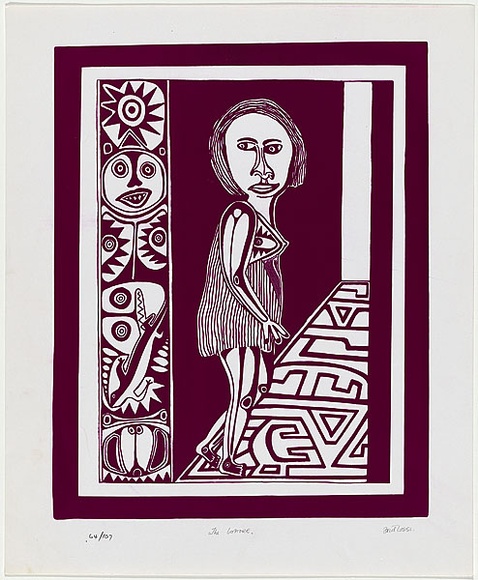 Artist: b'Lasisi, David.' | Title: b'The whore' | Date: not dated | Technique: b'screenprint, printed in purple ink, from one stencil'