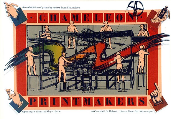 Artist: b'Warner, Lynda.' | Title: b'Chameleon printmakers. An exhibition of prints by artists from Chameleon.' | Date: 1984 | Technique: b'screenprint, printed in colour, from five stencils'