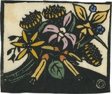 Artist: b'Reynell, Gladys' | Title: b'(Native flowers).' | Date: 1923-1933 | Technique: b'linocut, printed in black ink, from one block; hand-coloured' | Copyright: b'\xc2\xa9 The Estate of Gladys Reynell'