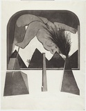 Artist: b'BALDESSIN, George' | Title: b'Personage and window II.' | Date: 1972 | Technique: b'etching and aquatint, printed in black ink, from four shaped plates.'