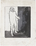 Artist: MADDOCK, Bea | Title: Figure and shadow I. | Date: May 1965 | Technique: line-etching and aquatint, printed in black ink, from one copper plate; additions in brush and black ink wask