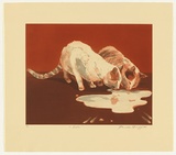 Artist: b'GRIFFITH, Pamela' | Title: b'Cats' | Date: 1984 | Technique: b'hardground-etching and aquatint, printed in colour, from two copper plates' | Copyright: b'\xc2\xa9 Pamela Griffith'