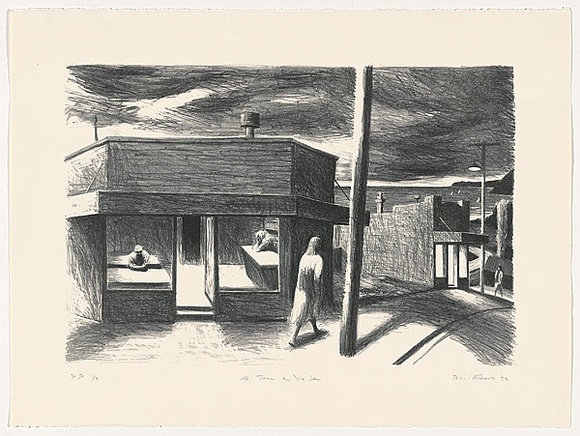 Artist: b'AMOR, Rick' | Title: b'A town by the sea.' | Date: 1992 | Technique: b'lithograph, printed in black ink, from one stone [or plate]'