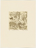 Artist: b'Robinson, William.' | Title: b'Landscape with rider' | Date: 1990 | Technique: b'softground-etching, printed in brown ink, from one plate'