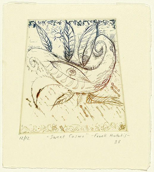 Artist: b'Hiotakis, Frank.' | Title: b'Sweet Cosmo' | Date: 1988 | Technique: b'drypoint, printed in colour, from one plate' | Copyright: b'\xc2\xa9 Frank Hiotakis, Australia'